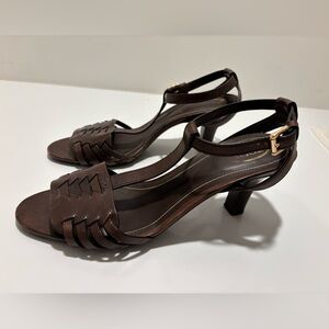 Women's Tod’s Brown Leather Strappy Mid-Heel Sandals